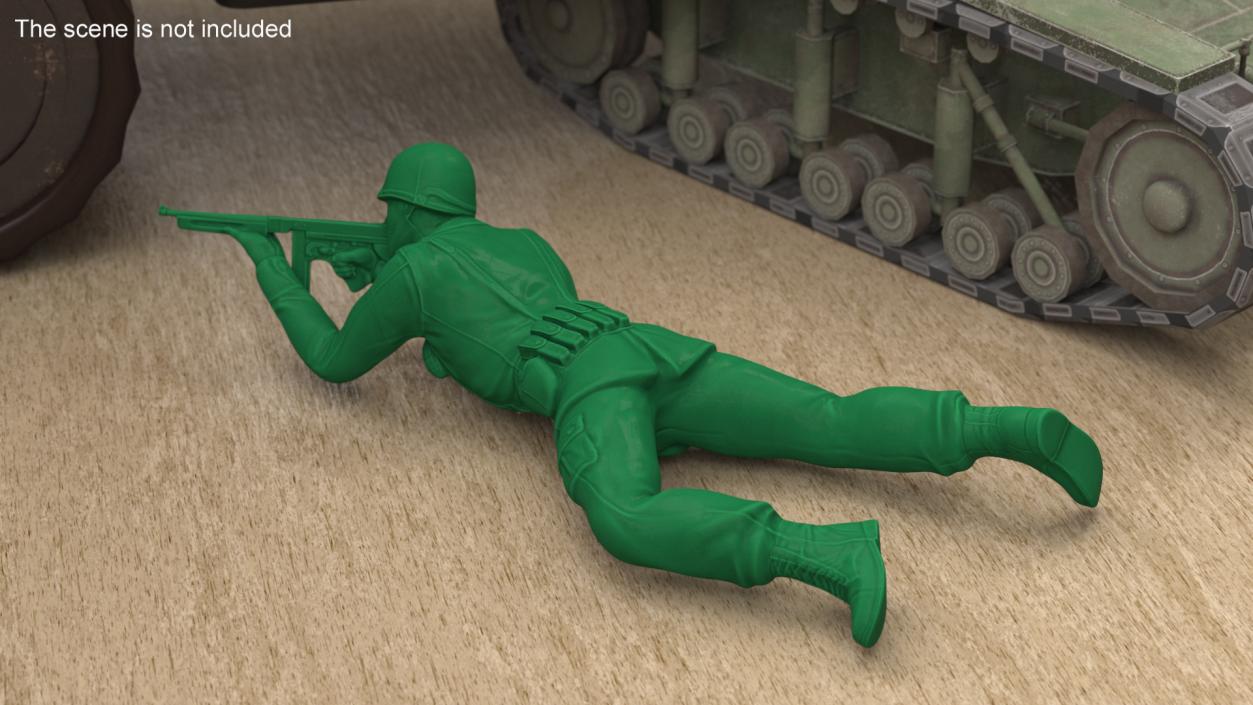 3D Green Plastic Toy Soldier Lying Prone with Rifle model