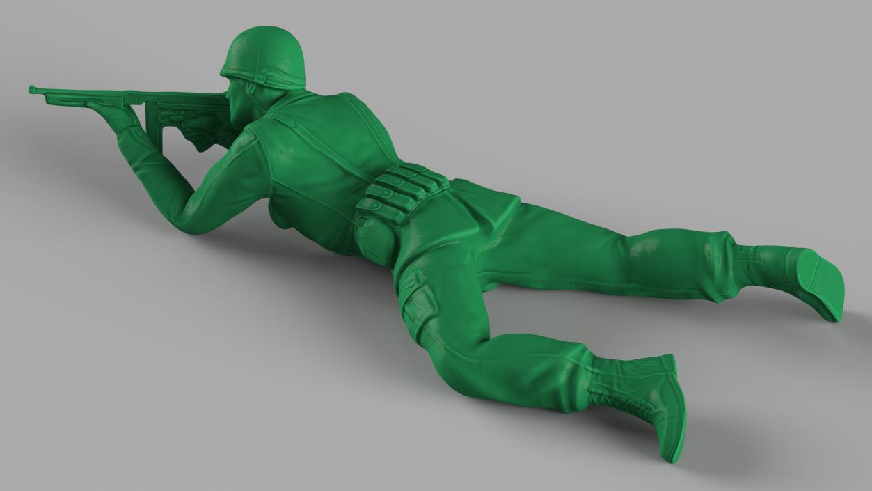 3D Green Plastic Toy Soldier Lying Prone with Rifle model