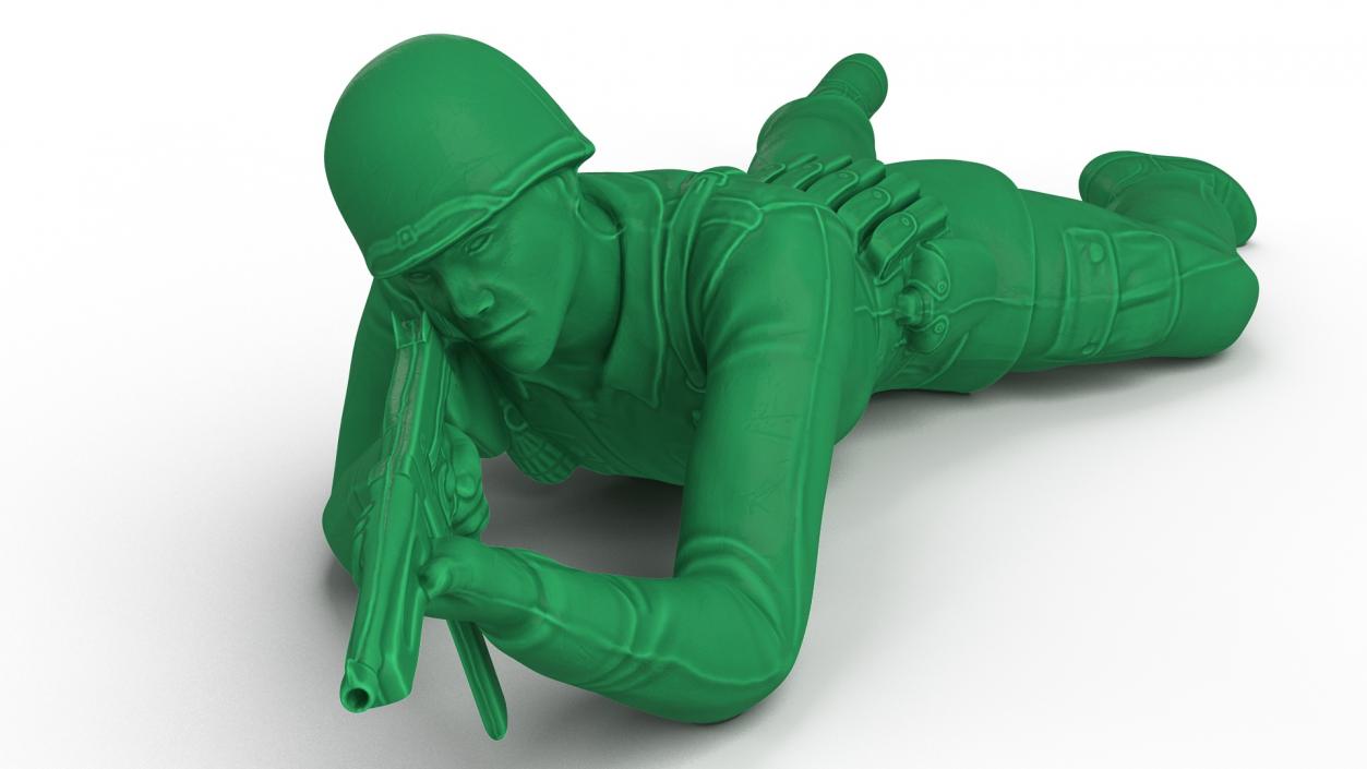 3D Green Plastic Toy Soldier Lying Prone with Rifle model