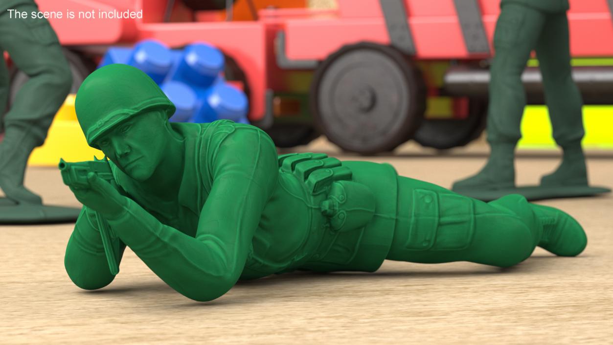 3D Green Plastic Toy Soldier Lying Prone with Rifle model