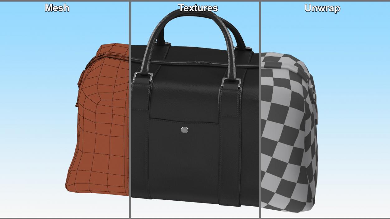 Leather Travel Bag Black 3D model