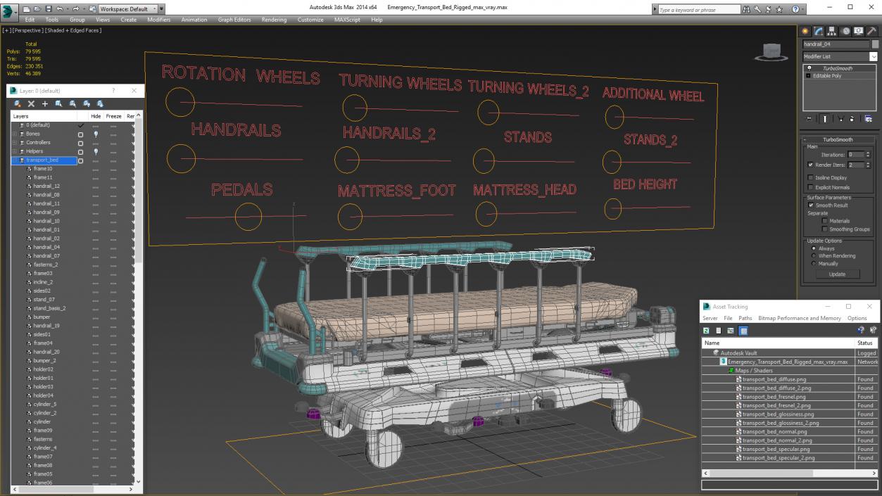 3D model Emergency Transport Bed Rigged