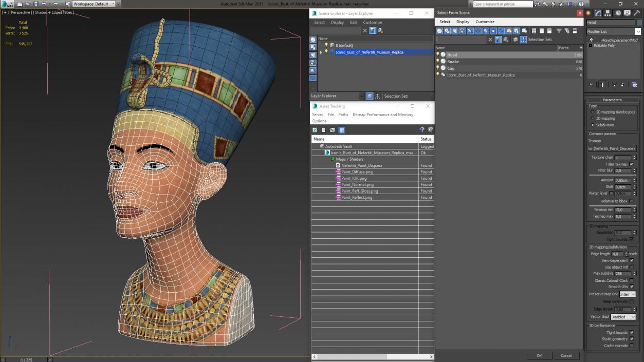 Iconic Bust of Nefertiti Museum Replica 3D model