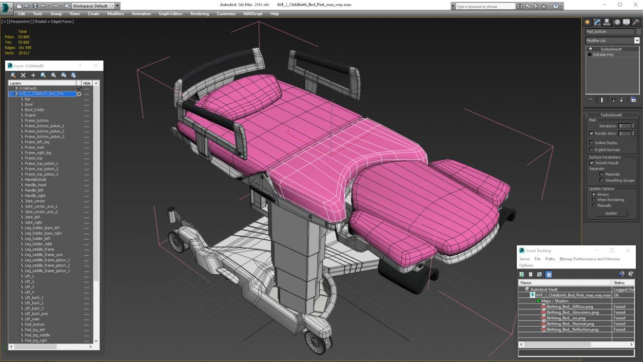 3D model AVE 2 Childbirth Bed Pink