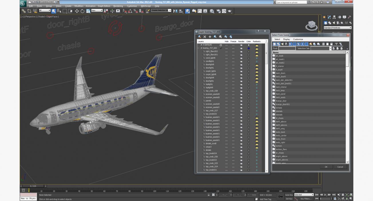 3D Boeing 737-600 with Interior Ryanair Rigged model