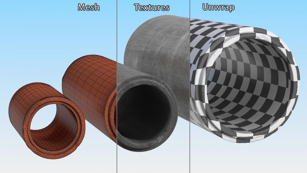 3D model Precast Concrete Drainage Pipes Set