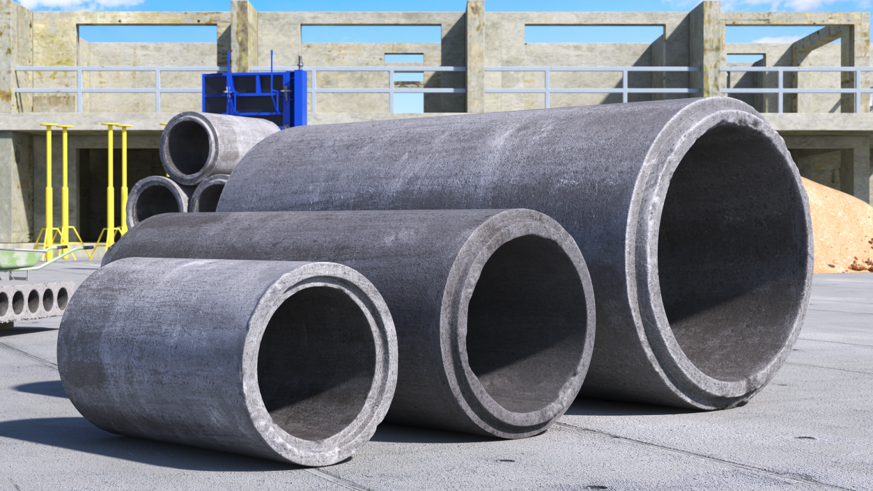 3D model Precast Concrete Drainage Pipes Set