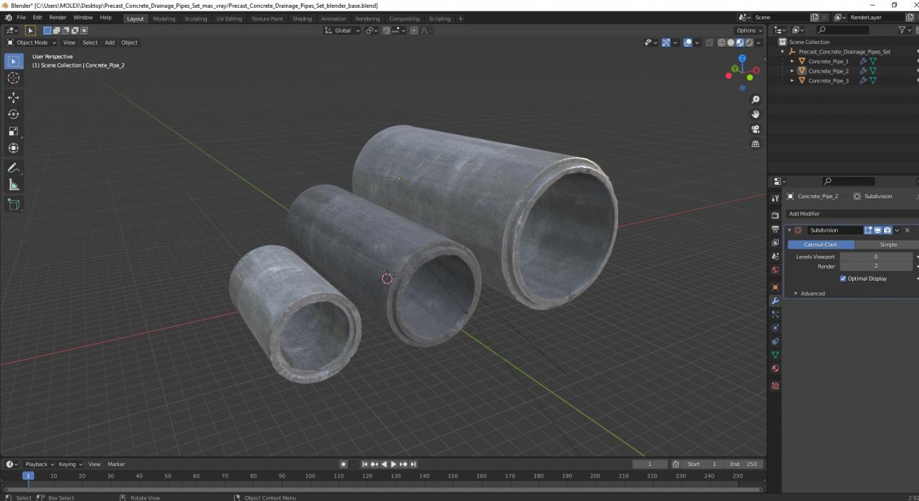 3D model Precast Concrete Drainage Pipes Set