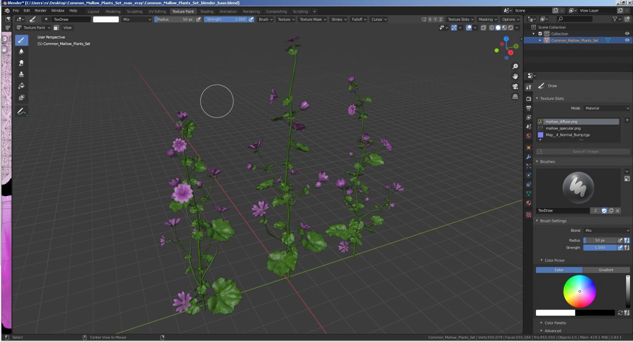 Common Mallow Plants Set 3D model