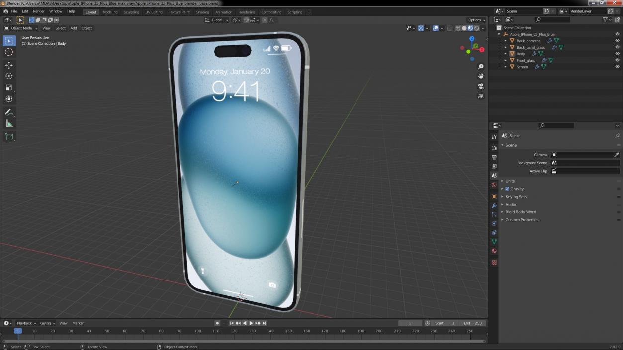 3D model Apple IPhone 15 Plus Blue