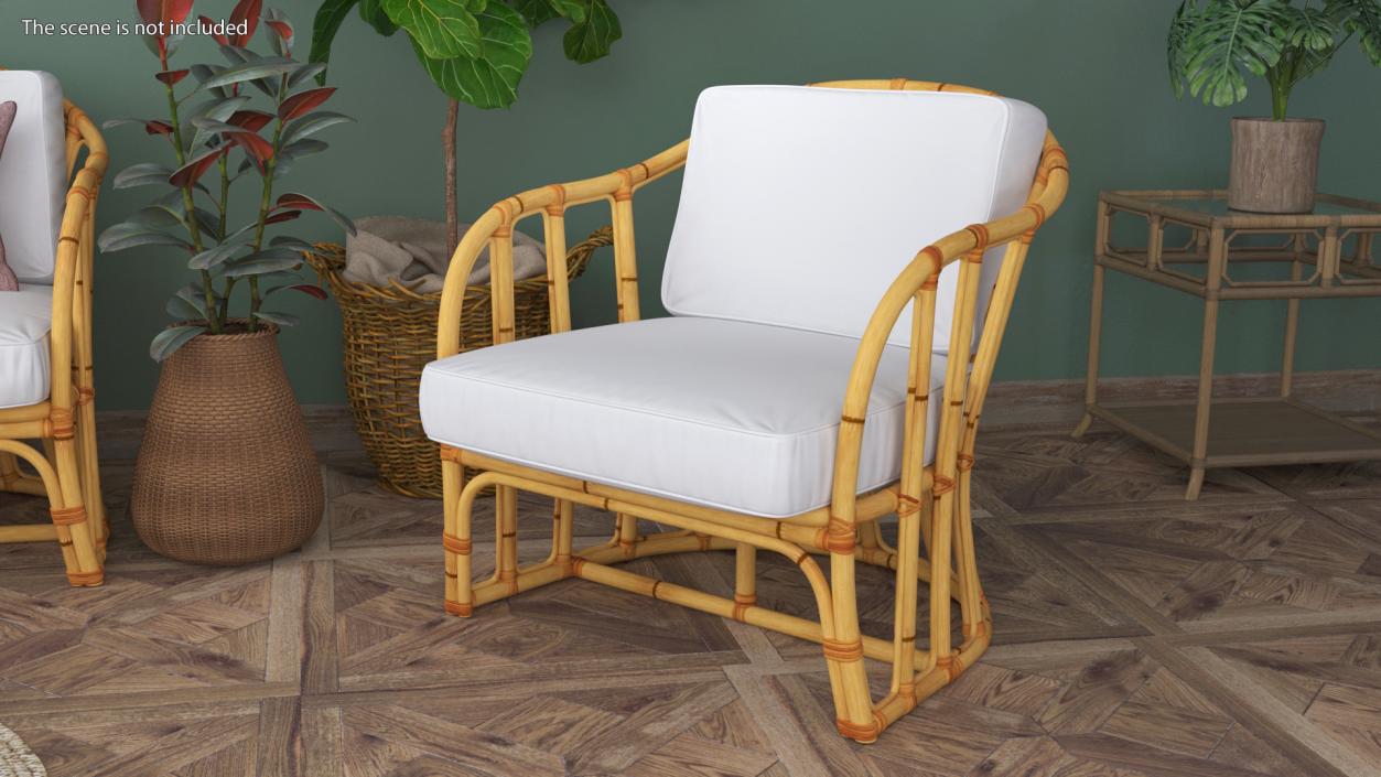 Bamboo Armchair with Cushions 3D model