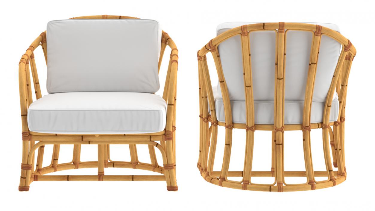 Bamboo Armchair with Cushions 3D model