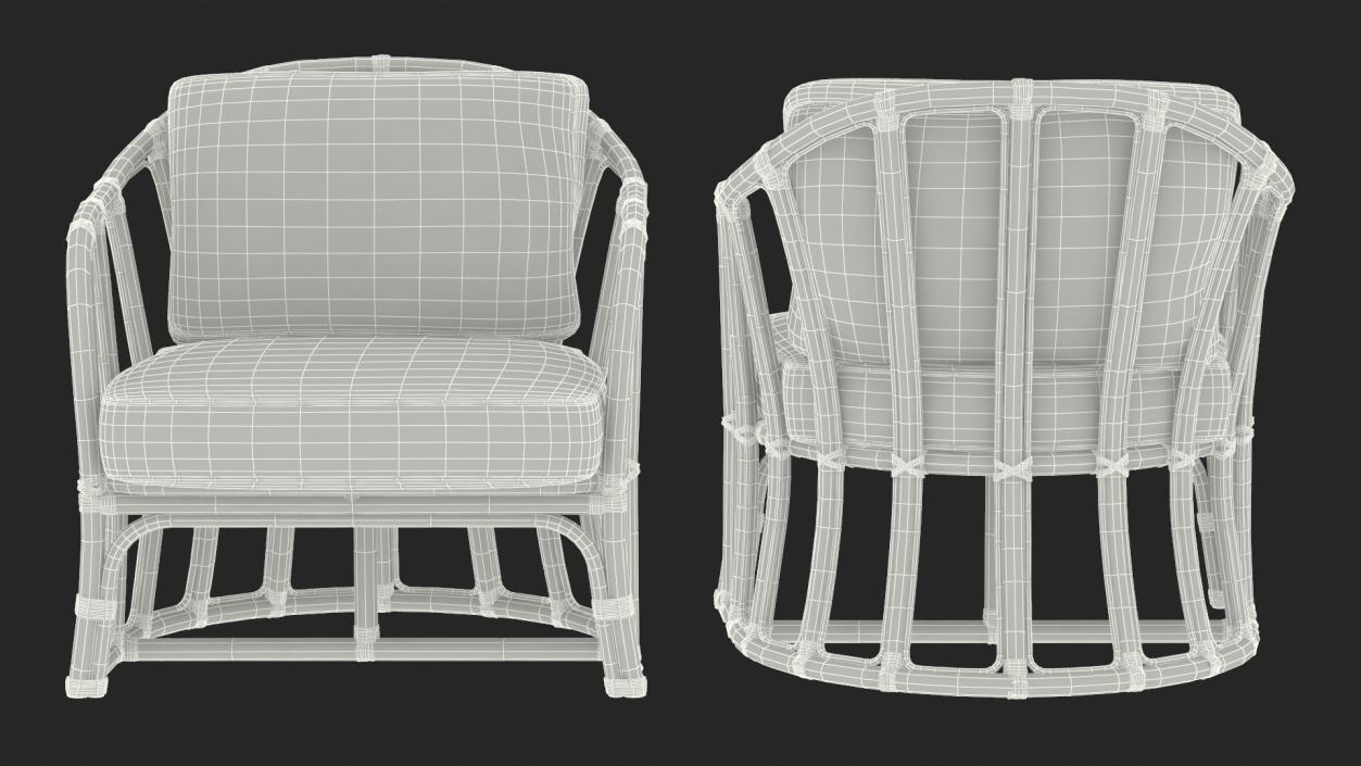 Bamboo Armchair with Cushions 3D model