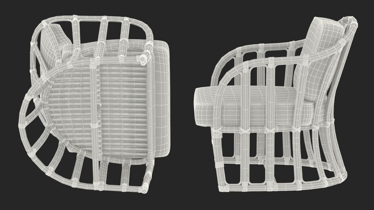 Bamboo Armchair with Cushions 3D model