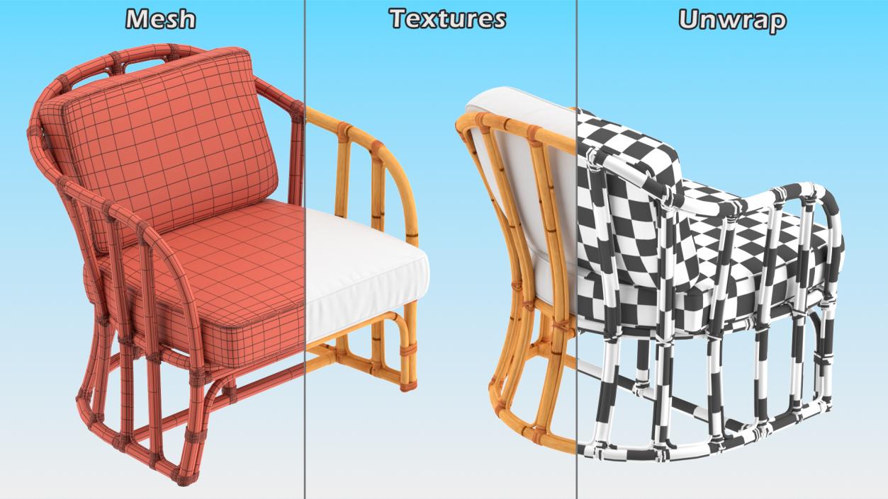 Bamboo Armchair with Cushions 3D model