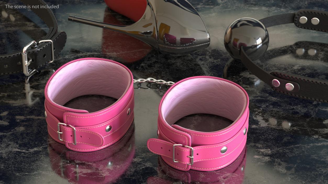 Leather Handcuffs Pink 3D