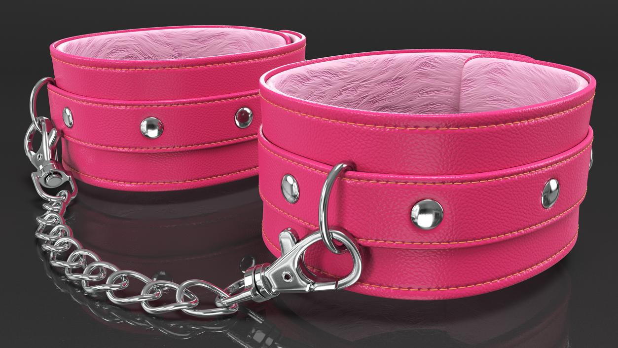 Leather Handcuffs Pink 3D