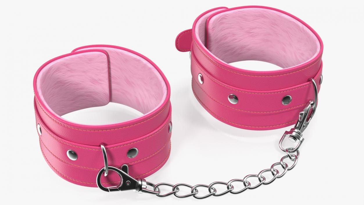 Leather Handcuffs Pink 3D