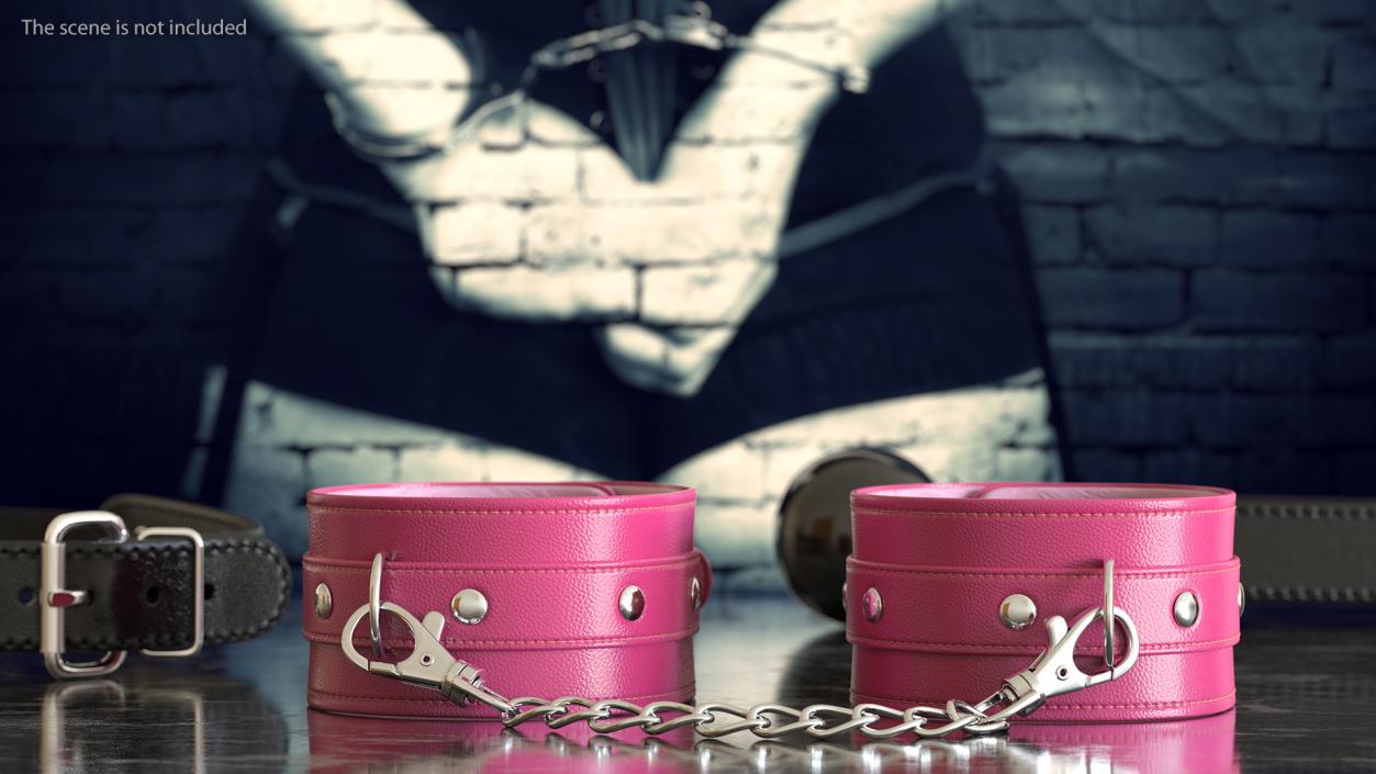 Leather Handcuffs Pink 3D