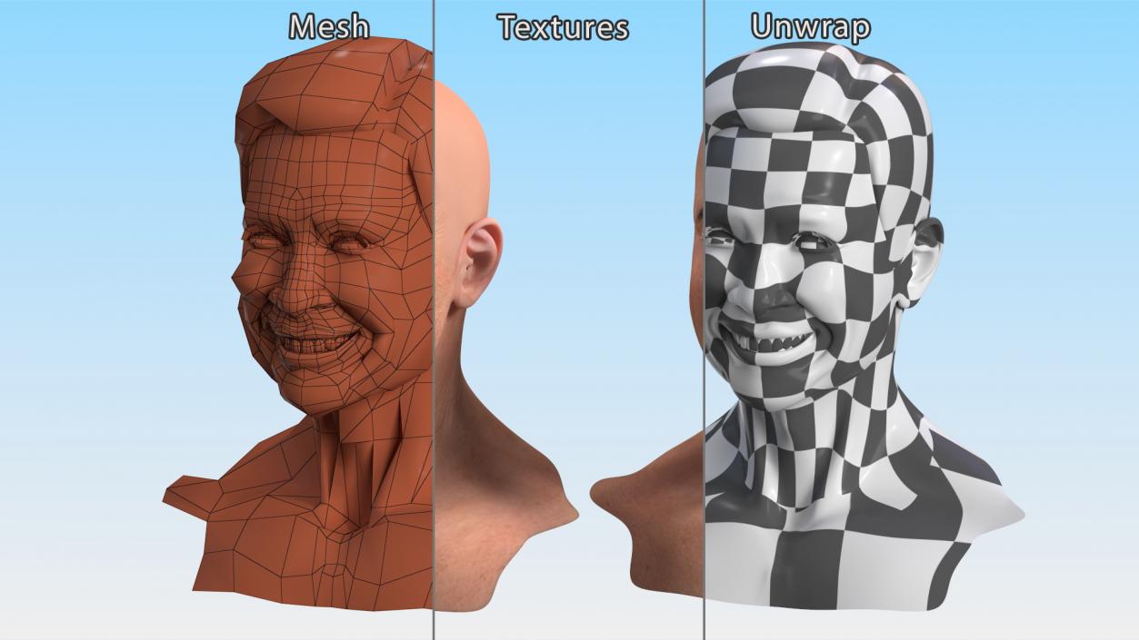 Chinese Elderly Man Head Smiling 3D