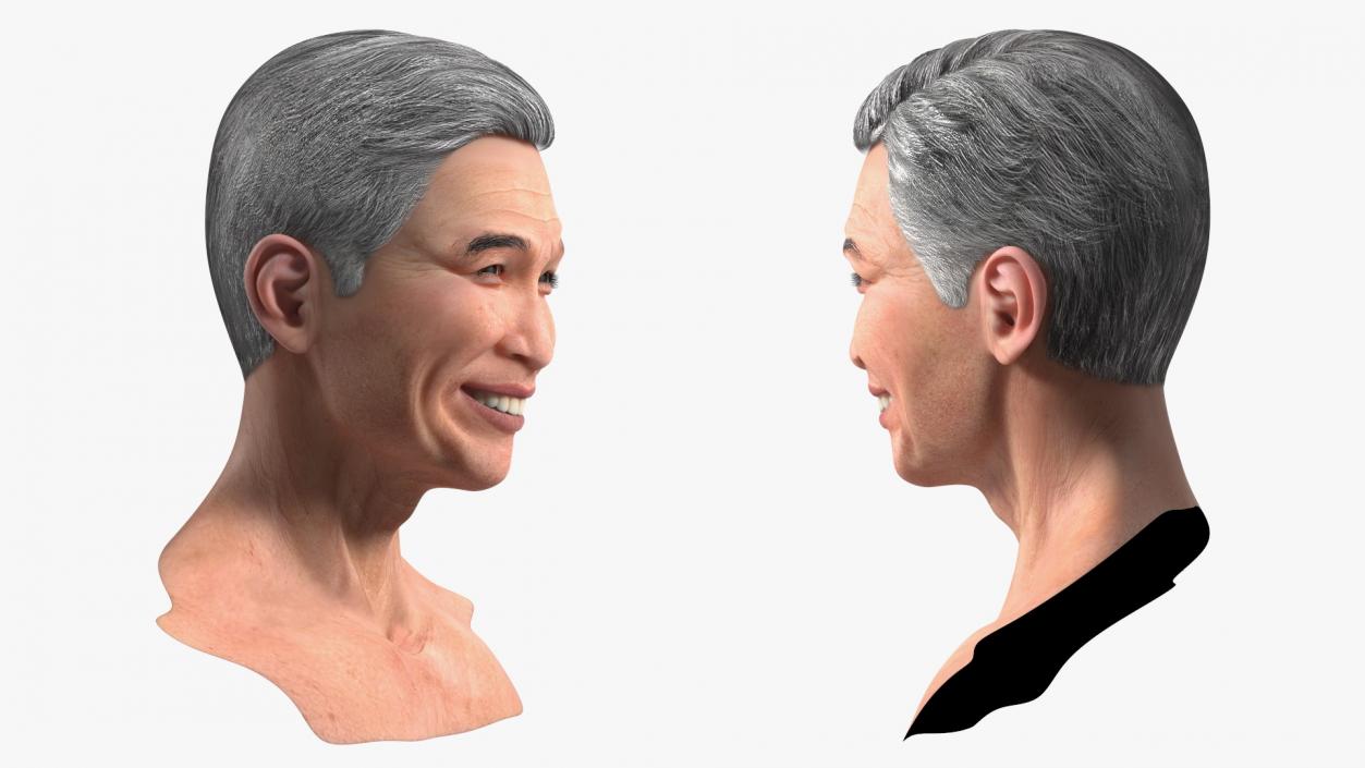 Chinese Elderly Man Head Smiling 3D