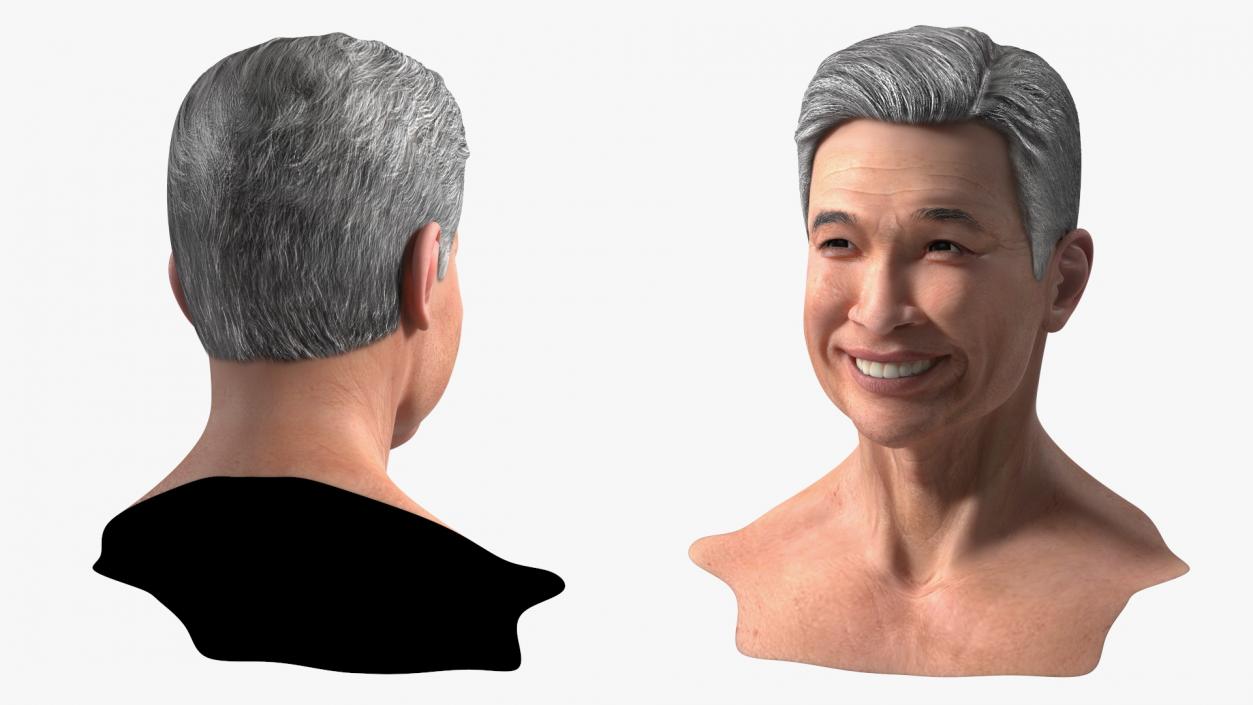 Chinese Elderly Man Head Smiling 3D