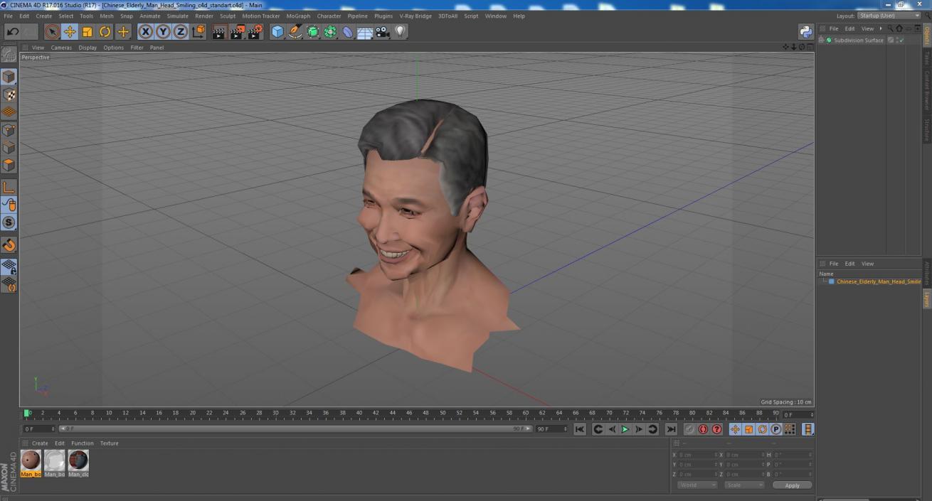 Chinese Elderly Man Head Smiling 3D