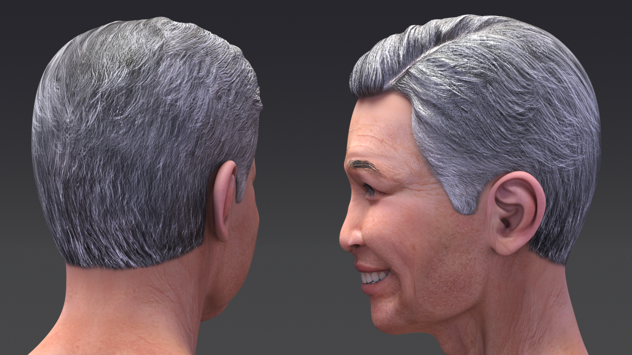 Chinese Elderly Man Head Smiling 3D