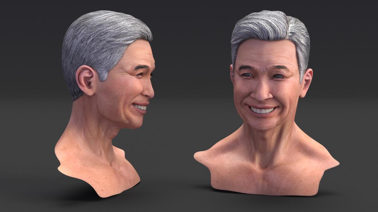 Chinese Elderly Man Head Smiling 3D