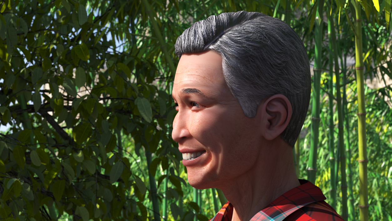 Chinese Elderly Man Head Smiling 3D