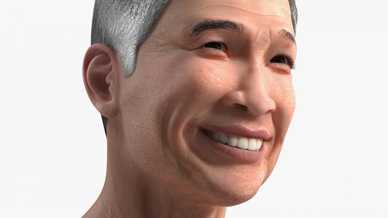 Chinese Elderly Man Head Smiling 3D