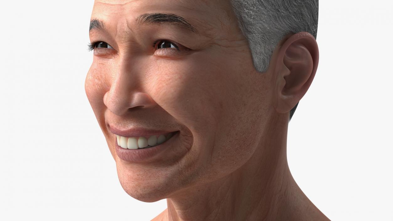 Chinese Elderly Man Head Smiling 3D