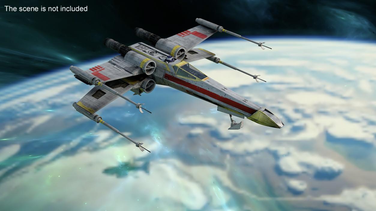 Starfighter X-Wing with Droid R2-D2 Rigged 3D