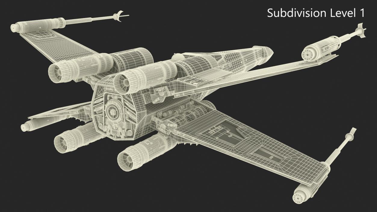 Starfighter X-Wing with Droid R2-D2 Rigged 3D