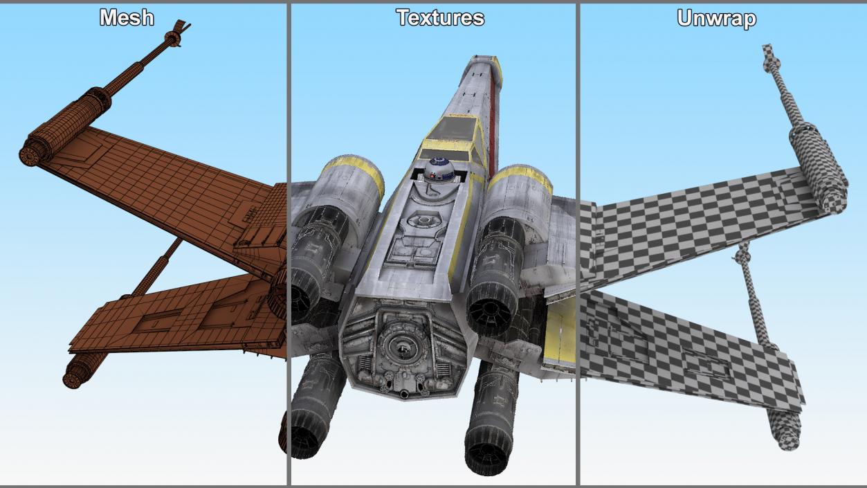 Starfighter X-Wing with Droid R2-D2 Rigged 3D