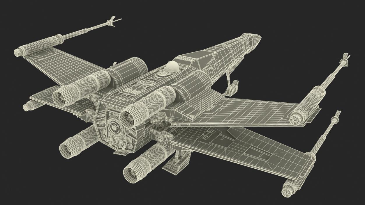 Starfighter X-Wing with Droid R2-D2 Rigged 3D