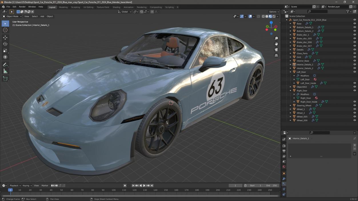 3D Sport Car Porsche 911 2024 Blue 2 model