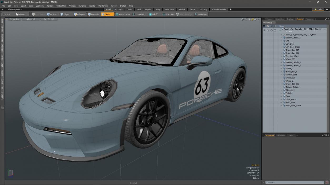 3D Sport Car Porsche 911 2024 Blue 2 model