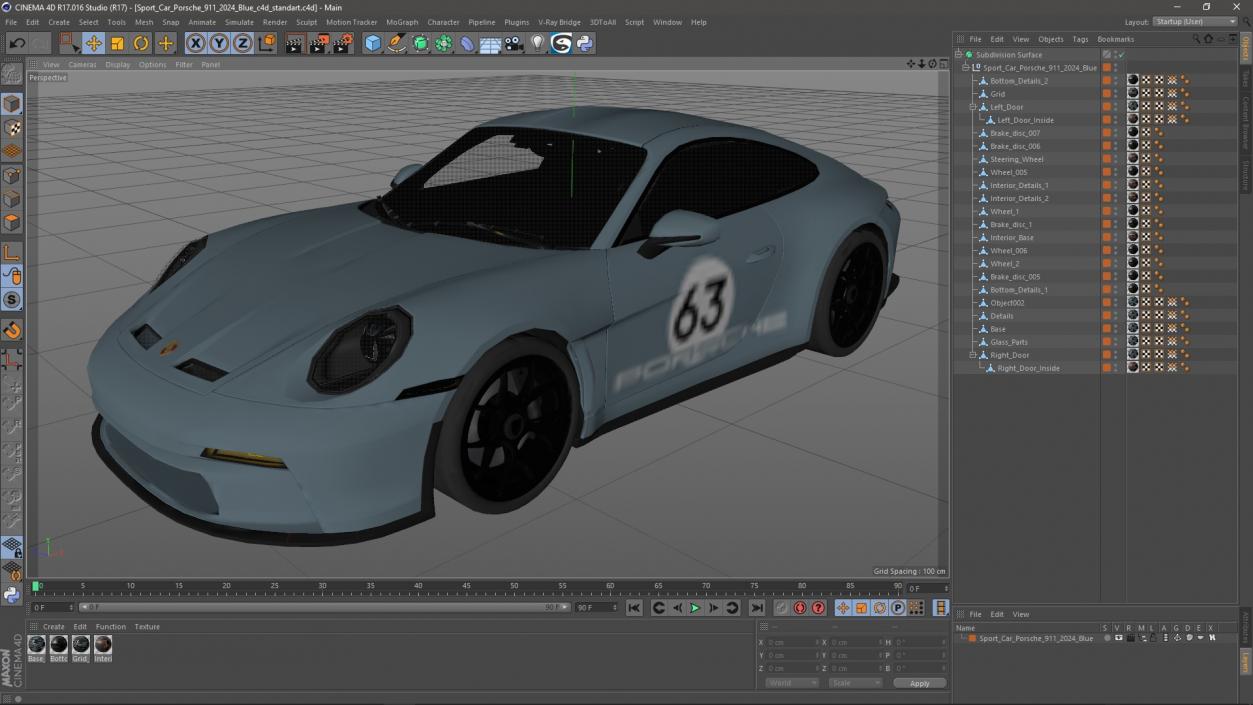 3D Sport Car Porsche 911 2024 Blue 2 model