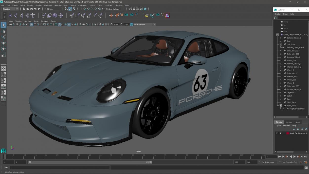 3D Sport Car Porsche 911 2024 Blue 2 model