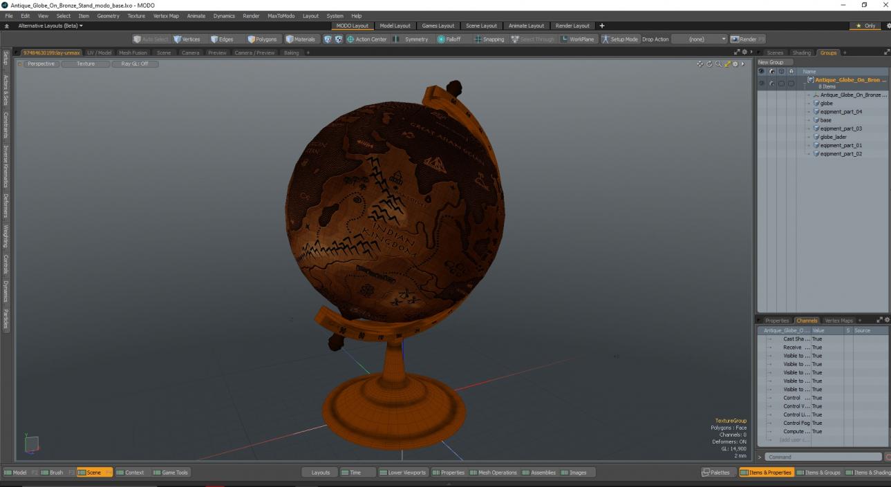 Antique Globe On Bronze Stand 3D model