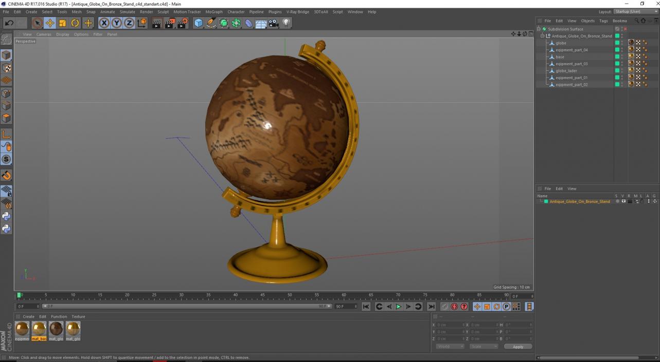 Antique Globe On Bronze Stand 3D model