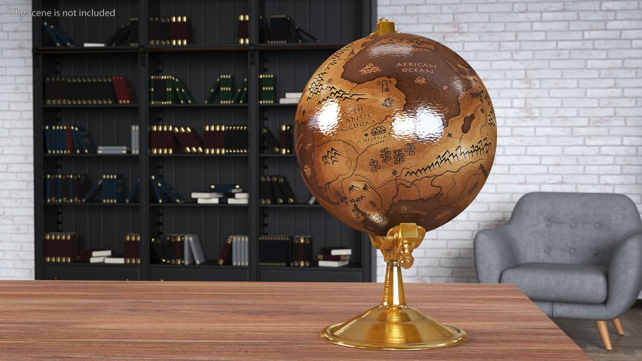 Antique Globe On Bronze Stand 3D model