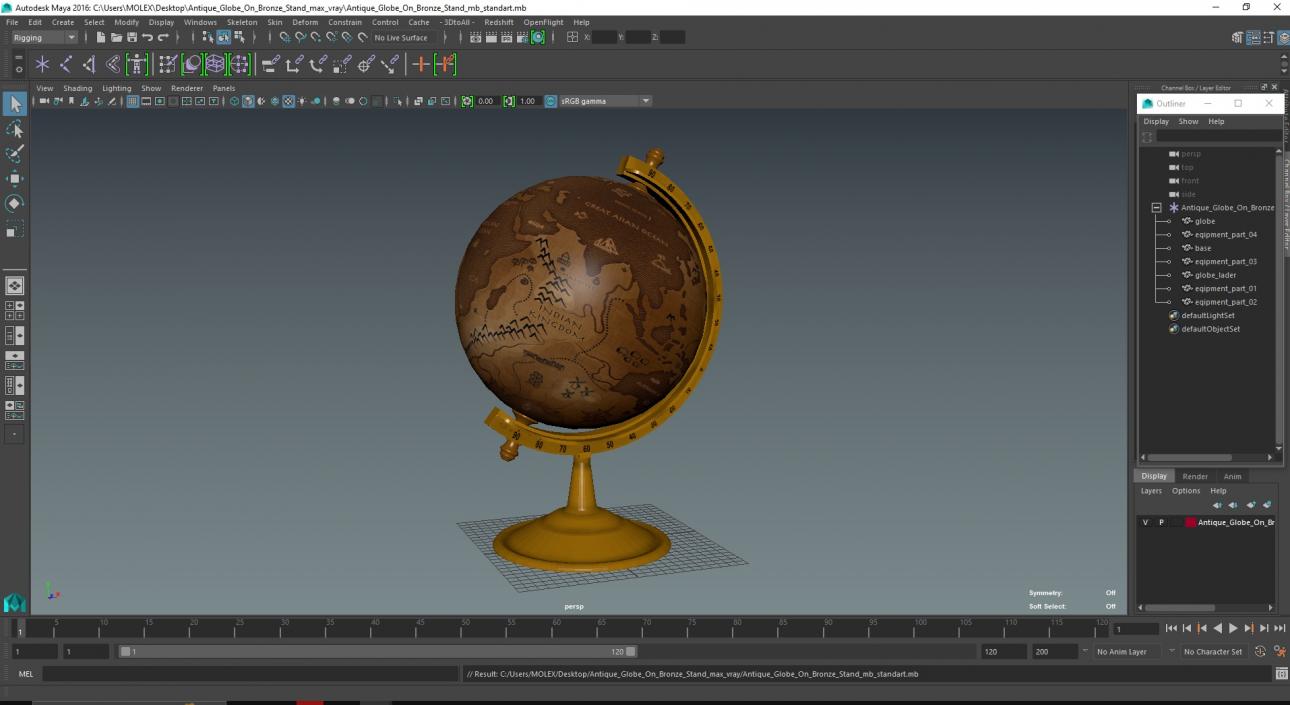 Antique Globe On Bronze Stand 3D model