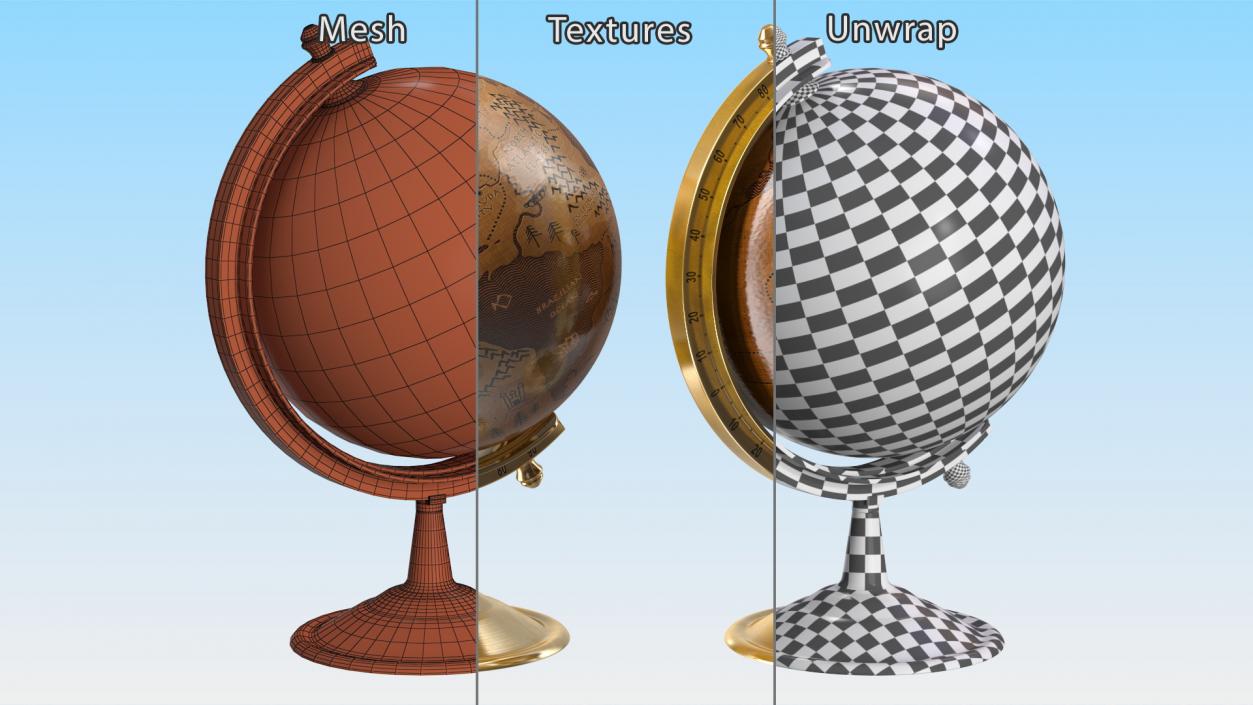 Antique Globe On Bronze Stand 3D model