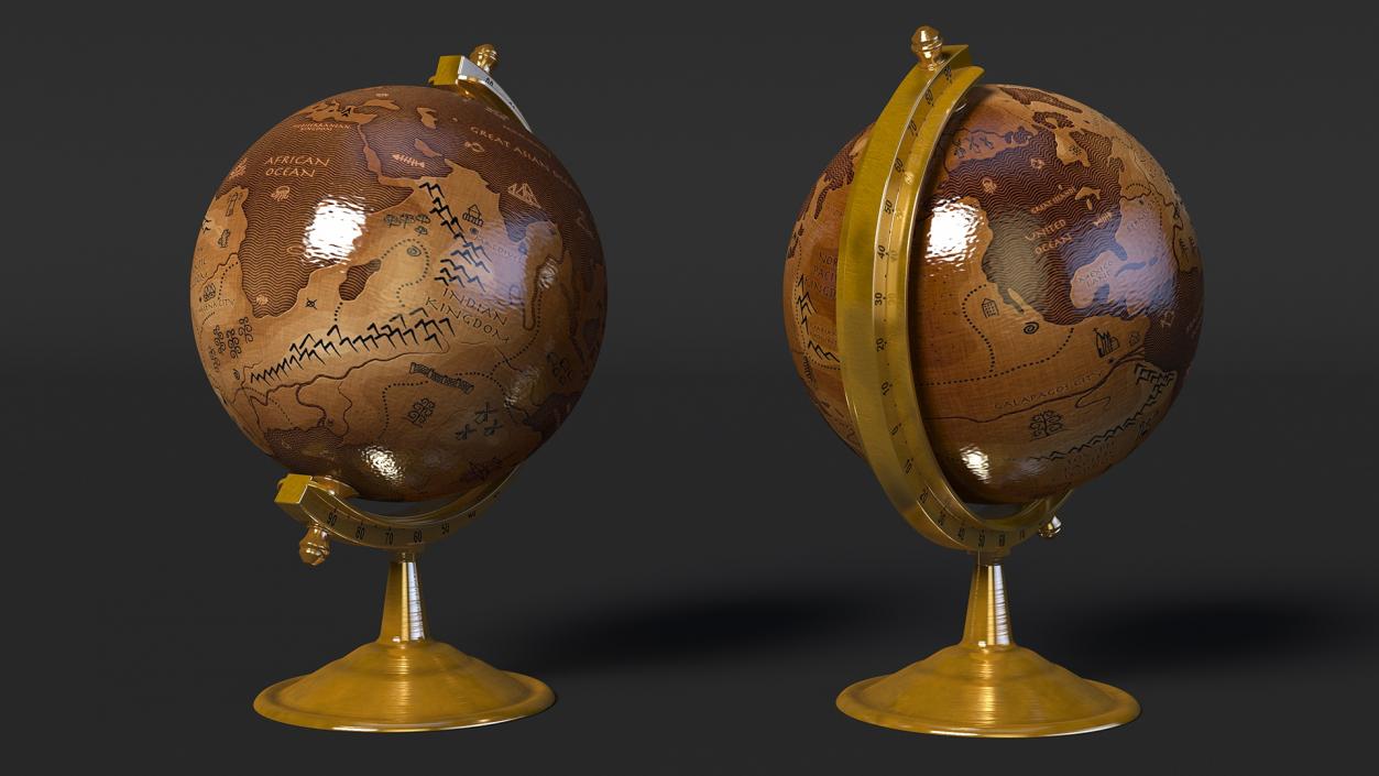 Antique Globe On Bronze Stand 3D model