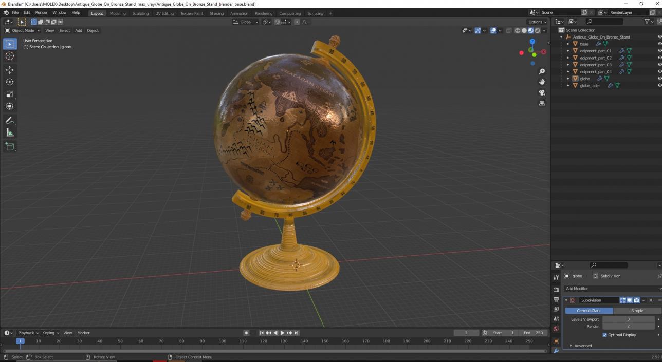 Antique Globe On Bronze Stand 3D model