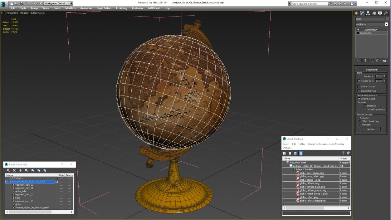 Antique Globe On Bronze Stand 3D model