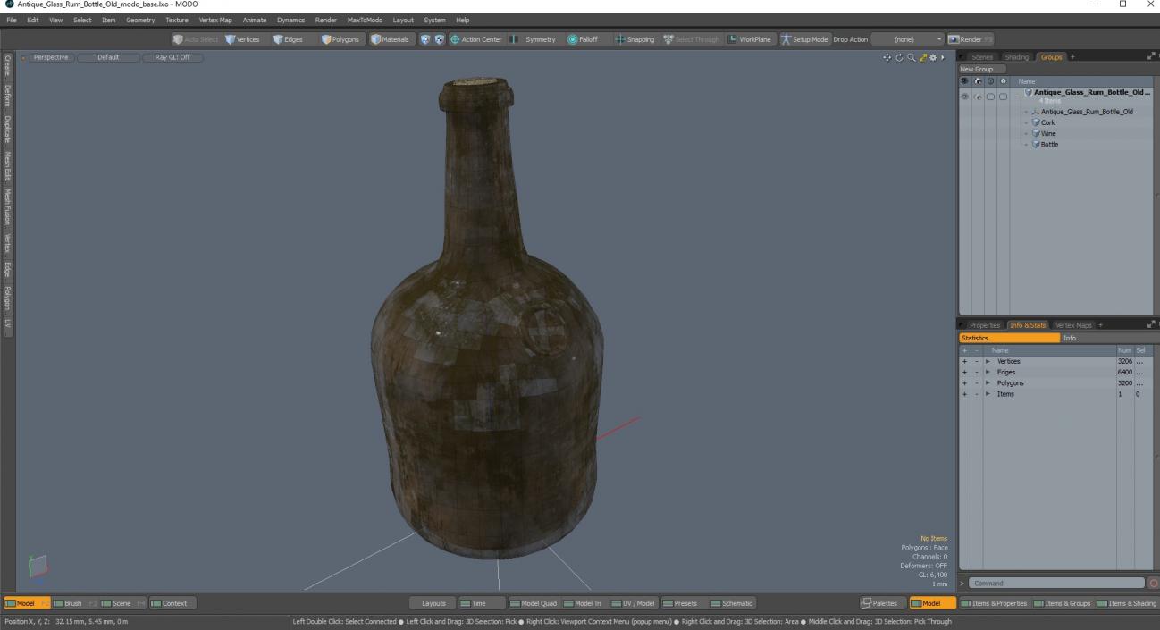 3D model Antique Glass Rum Bottle Old 2