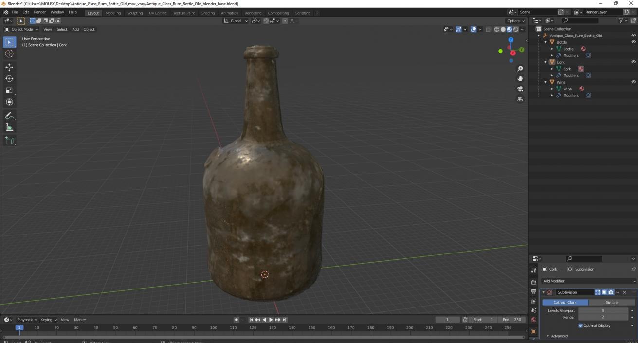 3D model Antique Glass Rum Bottle Old 2